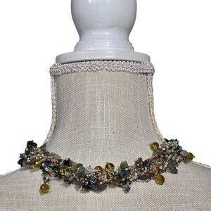 Beaded Chip Stone Necklace Multi Strand Statement Fashion Jewelry Magnet Closure